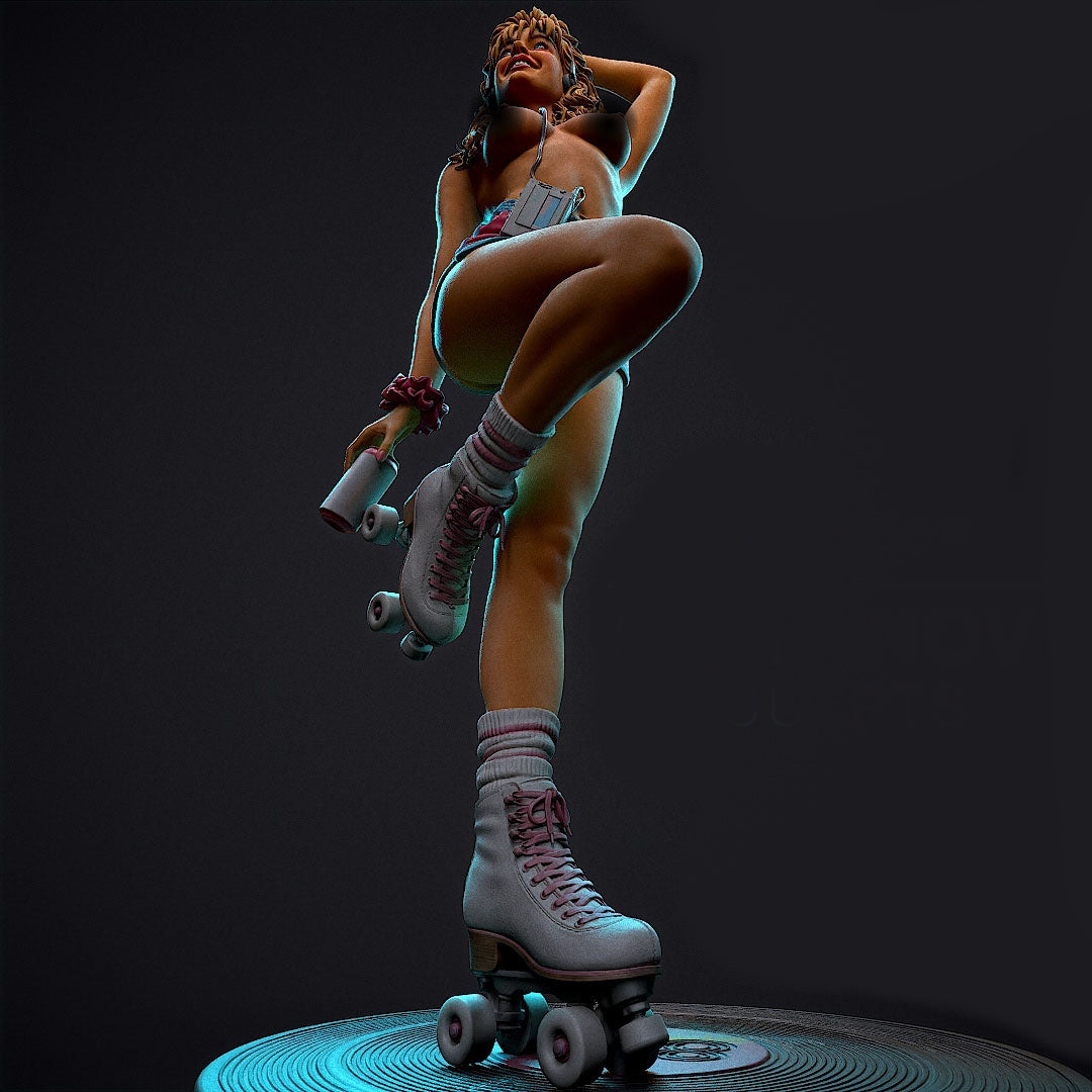 80s Roller Girl NSFW Sculpture (75mm to 500mm) - Unassembled/Unpainted/3D Print