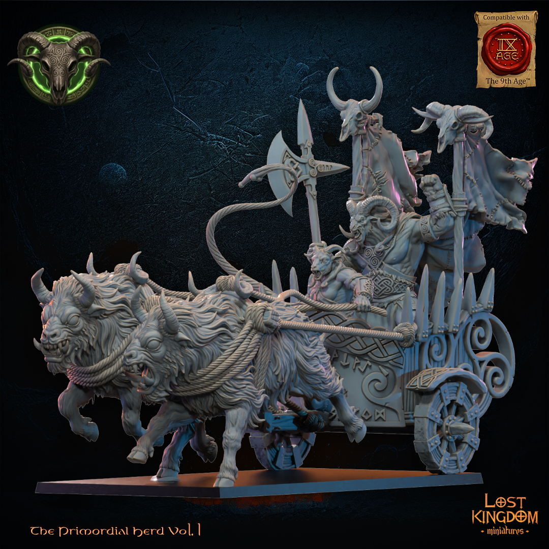 Aitzgor, Wildhorn Chieftain on Chariot - Beast-Men - TTRPG - Wargaming - Mordheim - Dungeons and Dragons