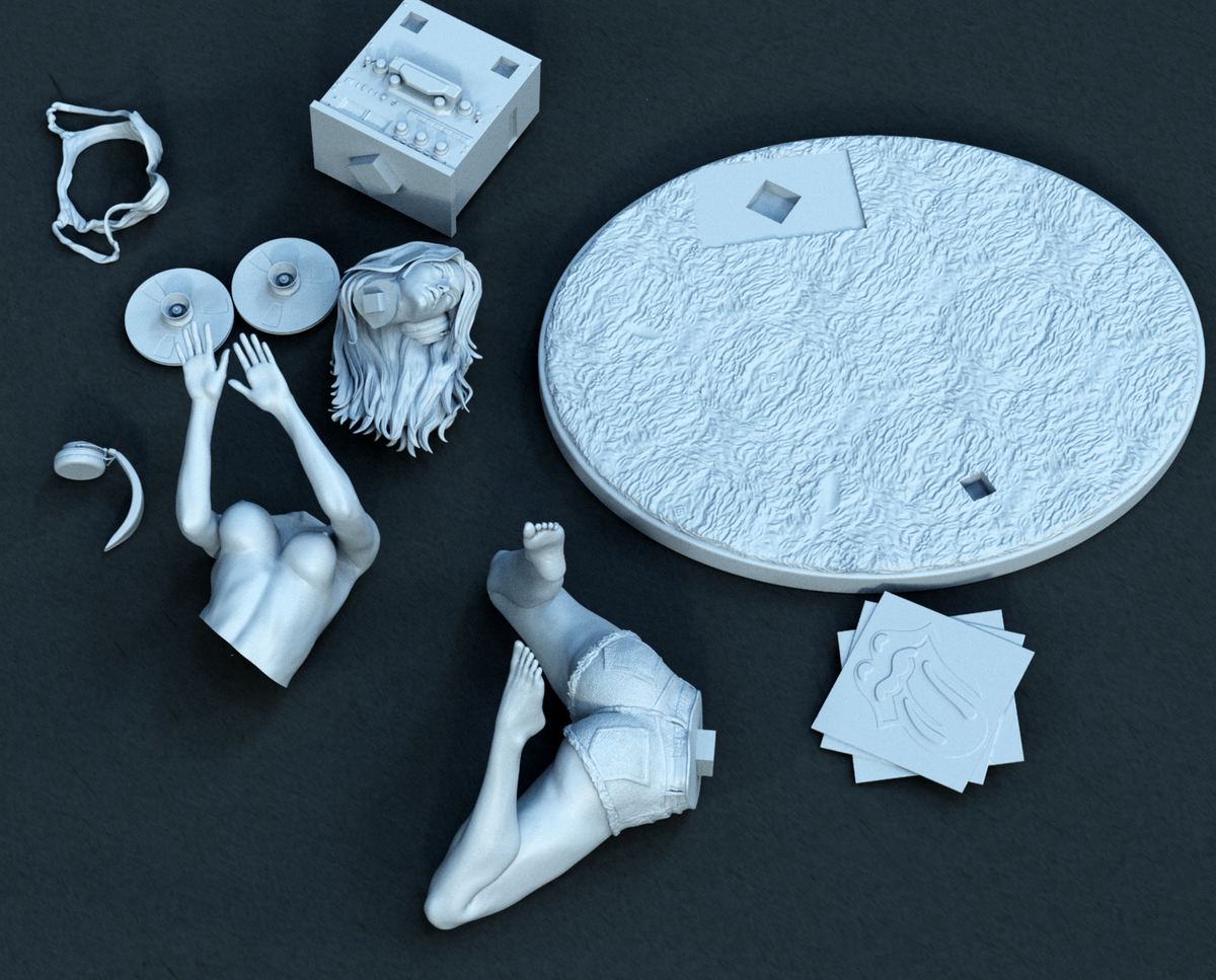 Sculpture de fille musique des années 90 (75 mm à 500 mm) - Non assemblée/Non peinte/Impression 3D