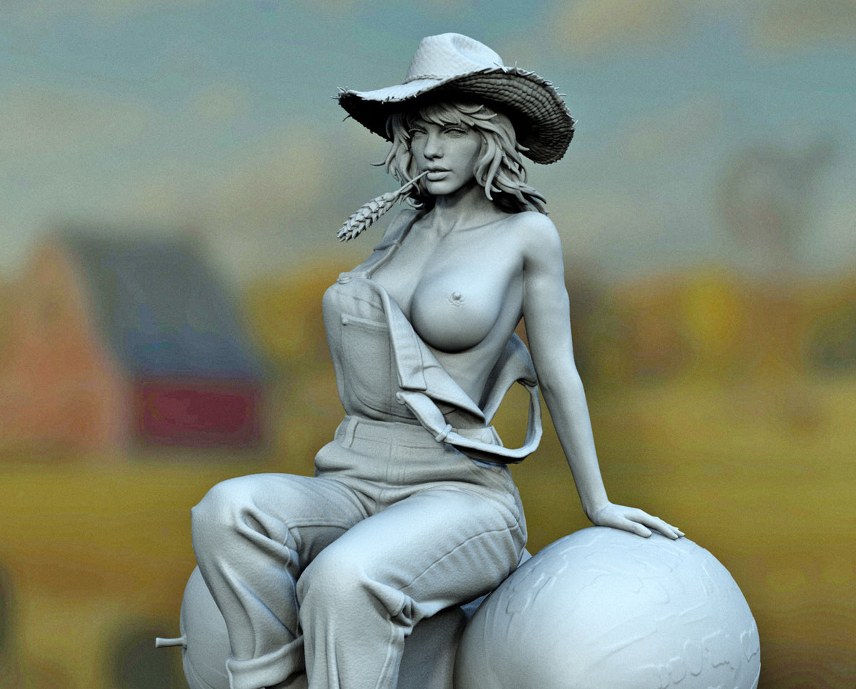 Country Girl Sculpture(75mm to 500mm) - Unassembled/Unpainted/3D Print