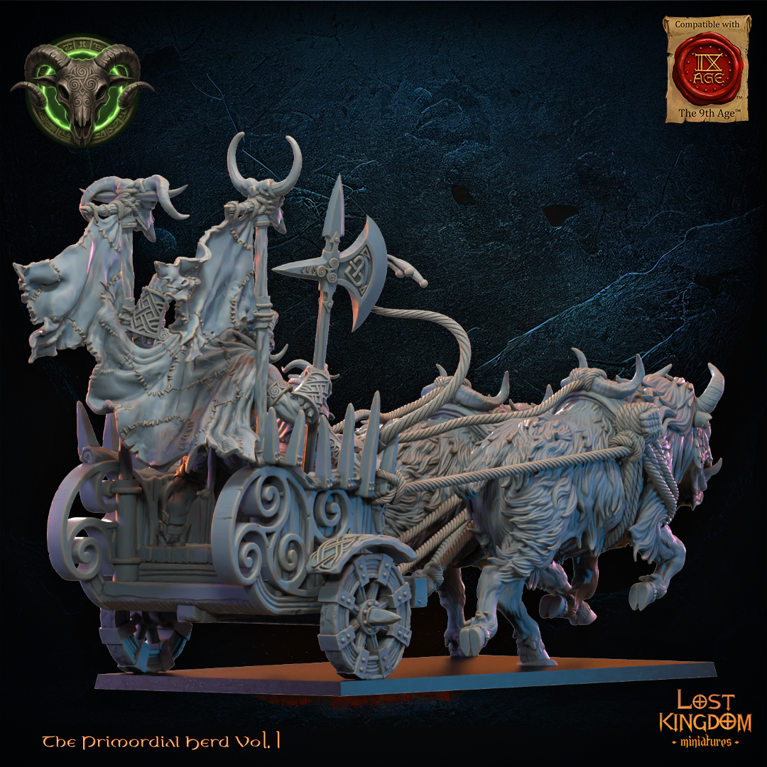 Aitzgor, Wildhorn Chieftain on Chariot - Beast-Men - TTRPG - Wargaming - Mordheim - Dungeons and Dragons