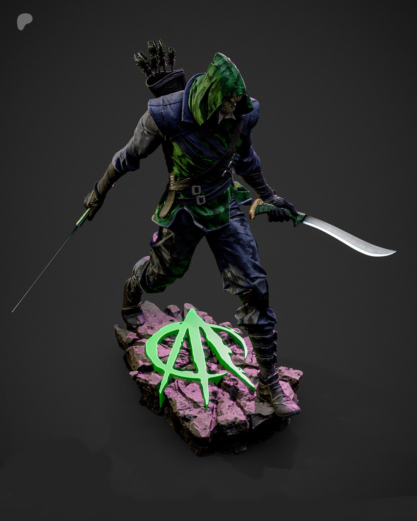 Absolute Green Arrow Sculpture (75mm to 500mm) - Unassembled/Unpainted/3D Print
