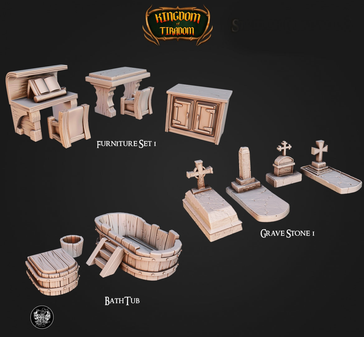 Village/Town Terrain/ Accessories / Scatter Terrain - by Master Forge - Tabletop RPG Miniature - Roleplaying 3D Printed Fantasy Mini