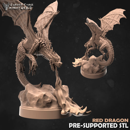 Adult Red Dragon - RPG Miniatures - by Cursed Forge - Tabletop RPG Miniature - Roleplaying 3D Printed Fantasy Mini