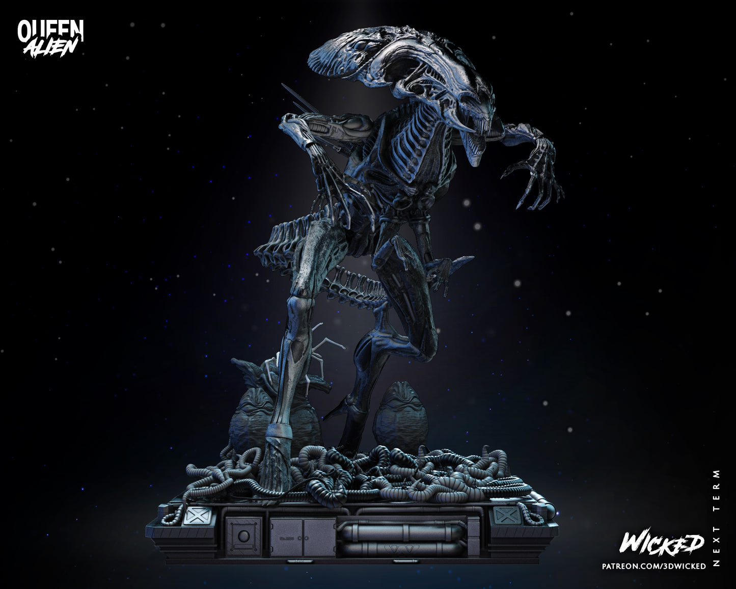 Alien Queen Sculpture - by Wicked 3D - Tabletop RPG Miniature - Roleplaying 3D Printed Fantasy Mini