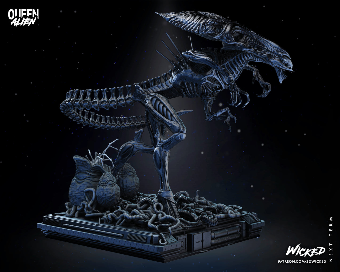 Alien Queen Sculpture - by Wicked 3D - Tabletop RPG Miniature - Roleplaying 3D Printed Fantasy Mini