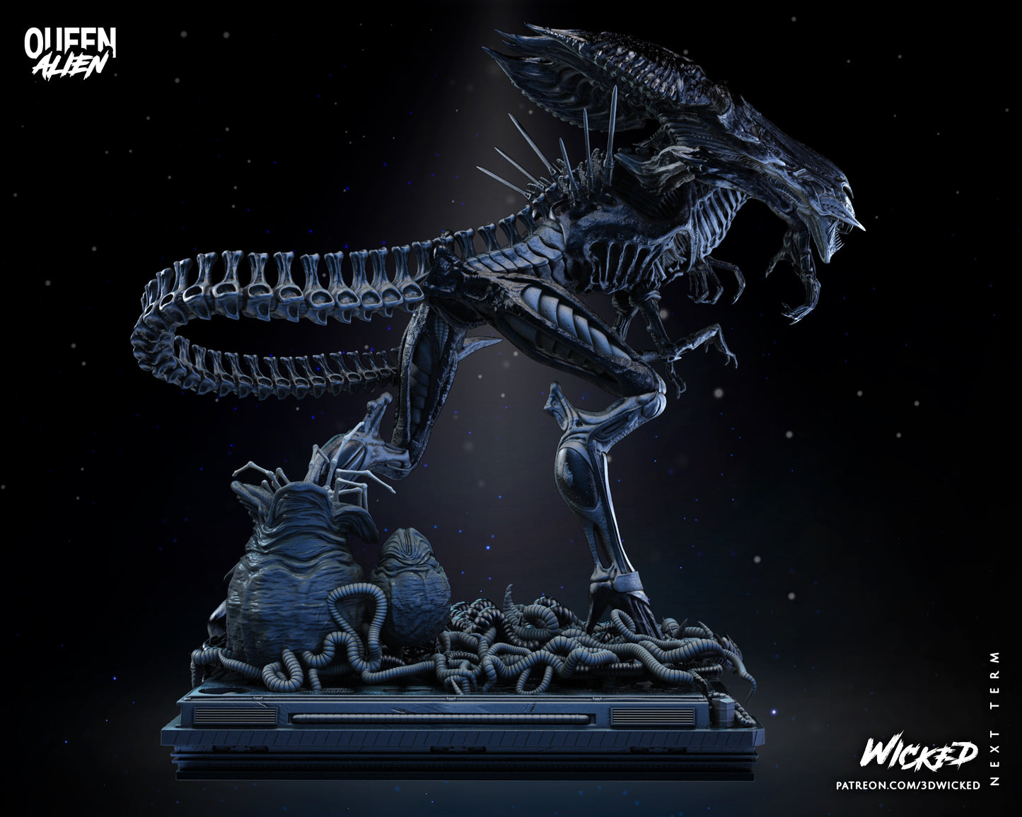 Alien Queen Sculpture - by Wicked 3D - Tabletop RPG Miniature - Roleplaying 3D Printed Fantasy Mini