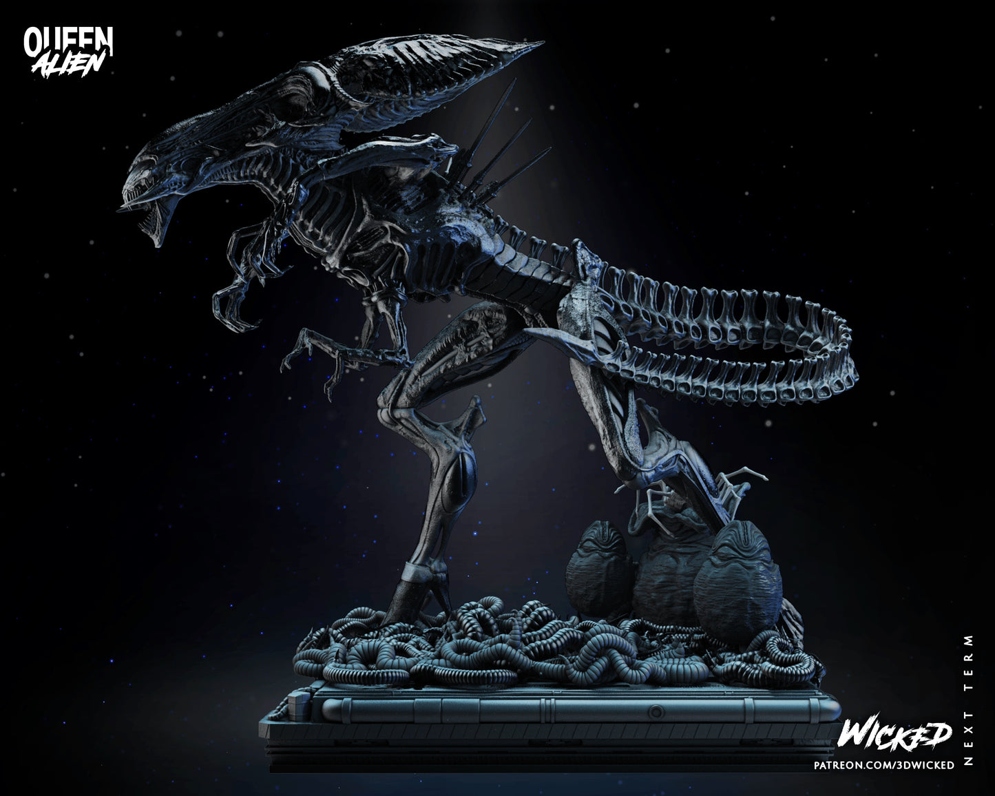 Alien Queen Sculpture - by Wicked 3D - Tabletop RPG Miniature - Roleplaying 3D Printed Fantasy Mini