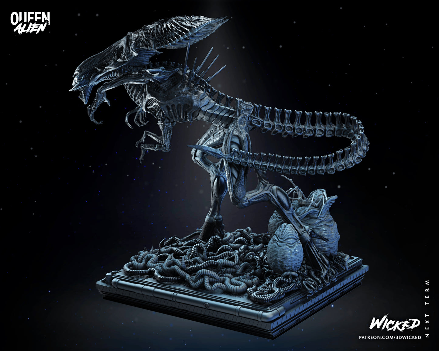 Alien Queen Sculpture - by Wicked 3D - Tabletop RPG Miniature - Roleplaying 3D Printed Fantasy Mini