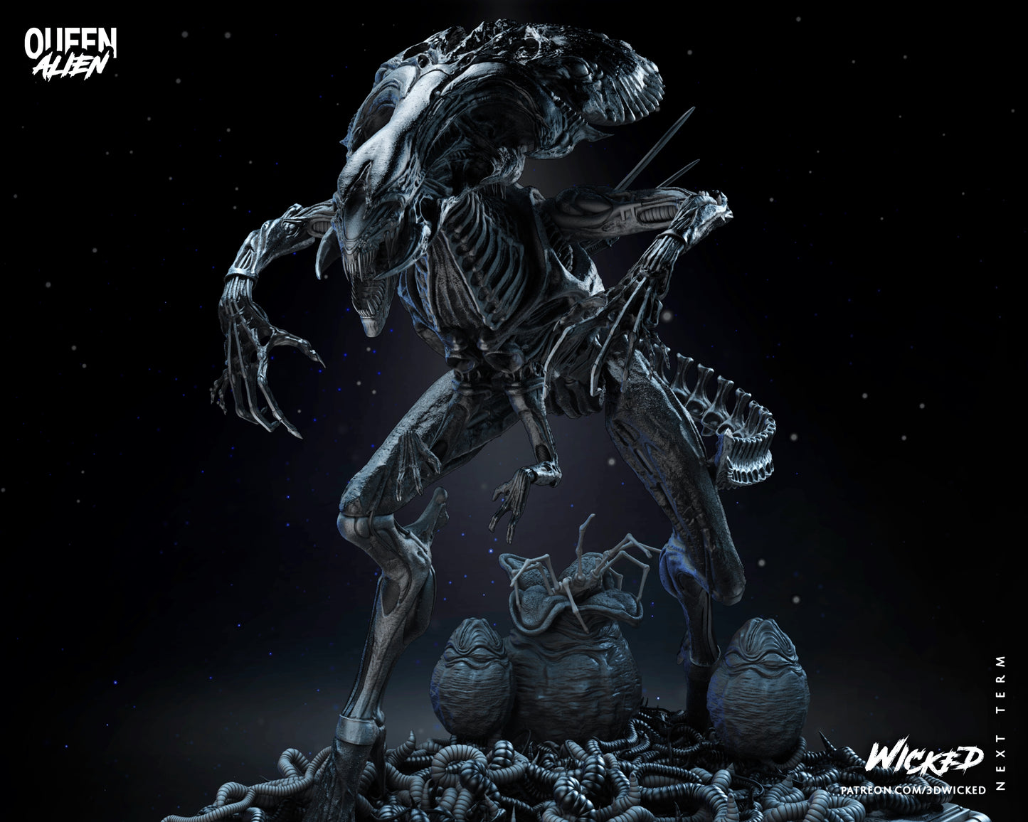 Alien Queen Sculpture - by Wicked 3D - Tabletop RPG Miniature - Roleplaying 3D Printed Fantasy Mini