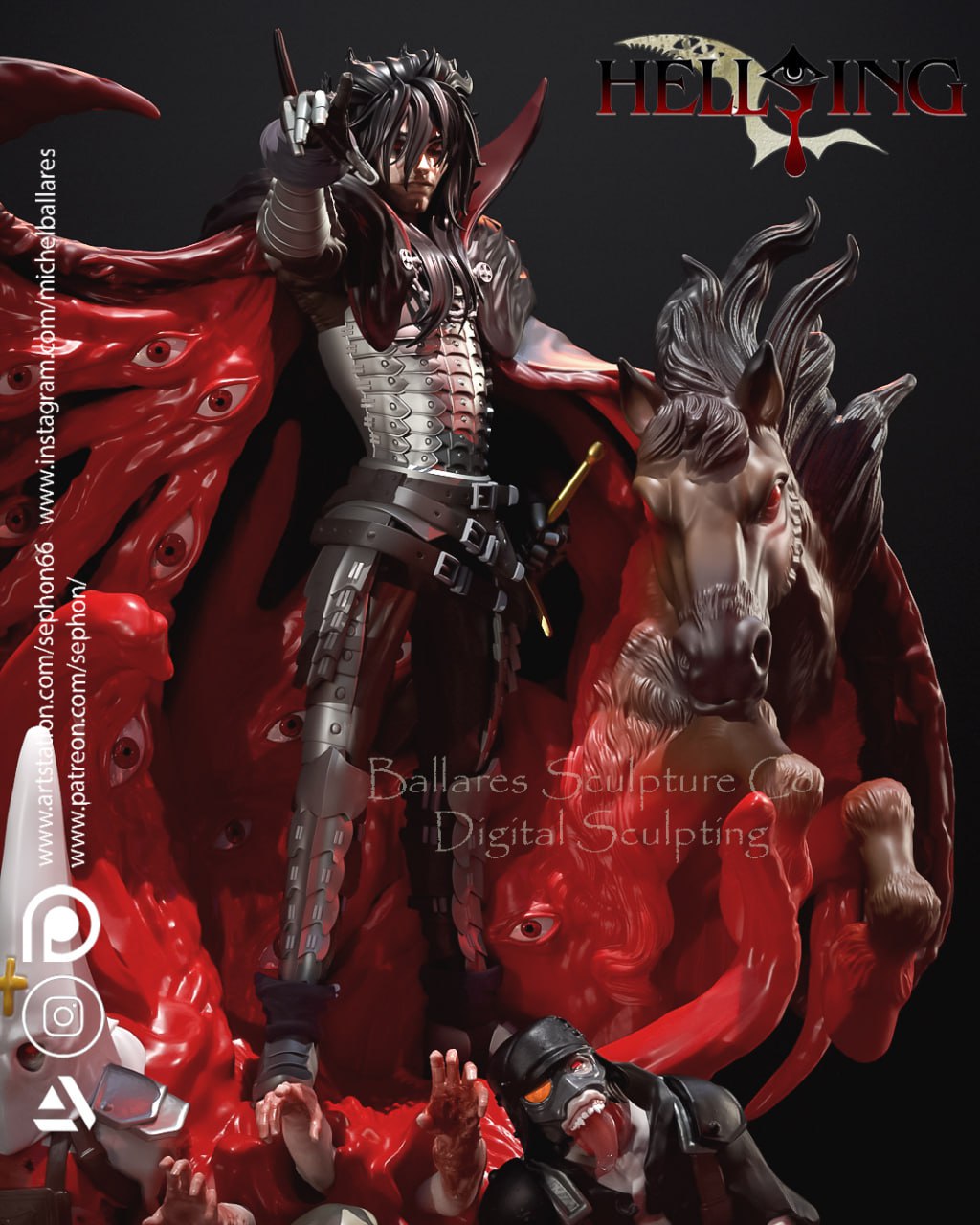 Alucard Hellsing Diorama - by Creative Geek - Tabletop RPG Miniature - Roleplaying 3D Printed Fantasy Mini