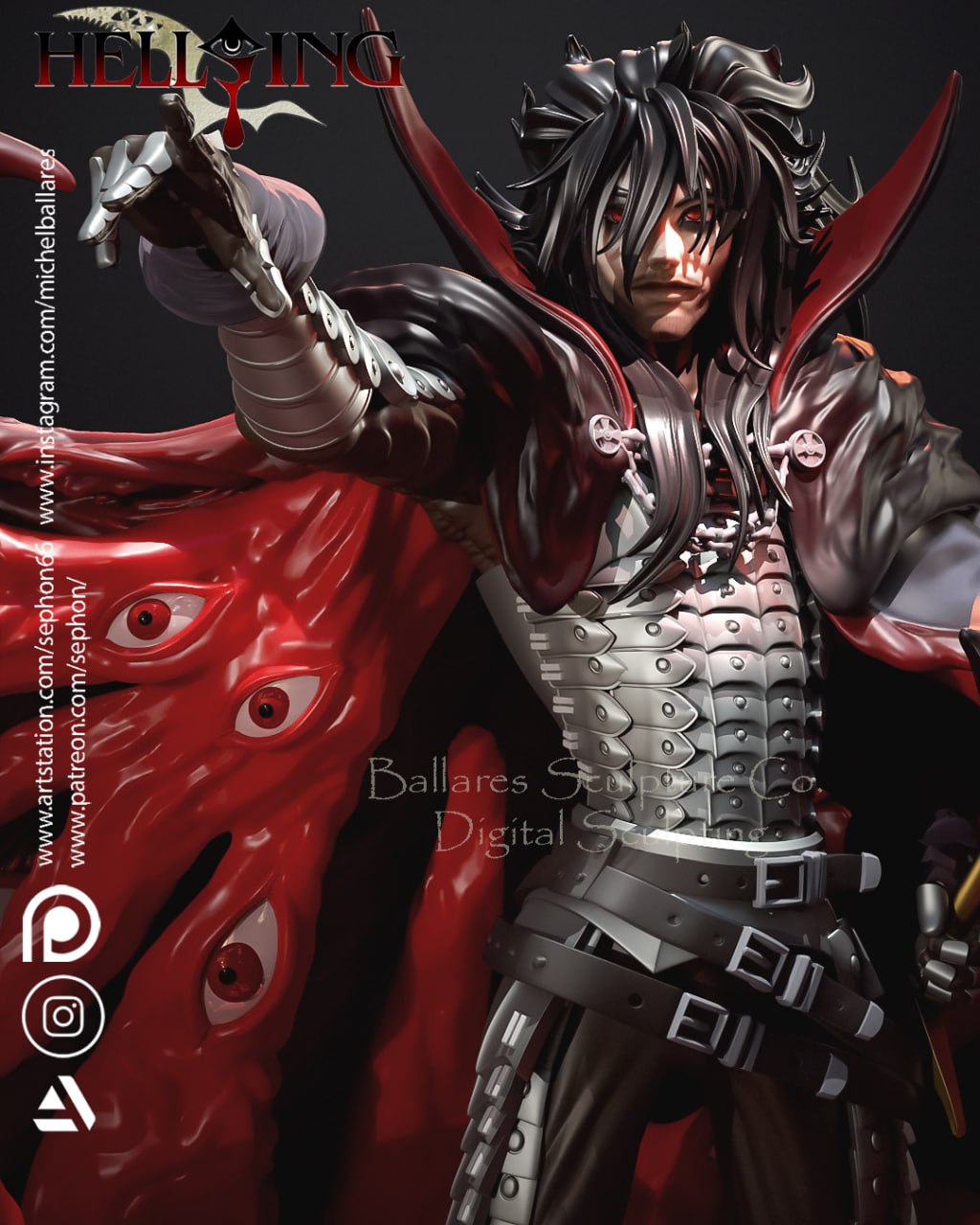 Alucard Hellsing Diorama - by Creative Geek - Tabletop RPG Miniature - Roleplaying 3D Printed Fantasy Mini