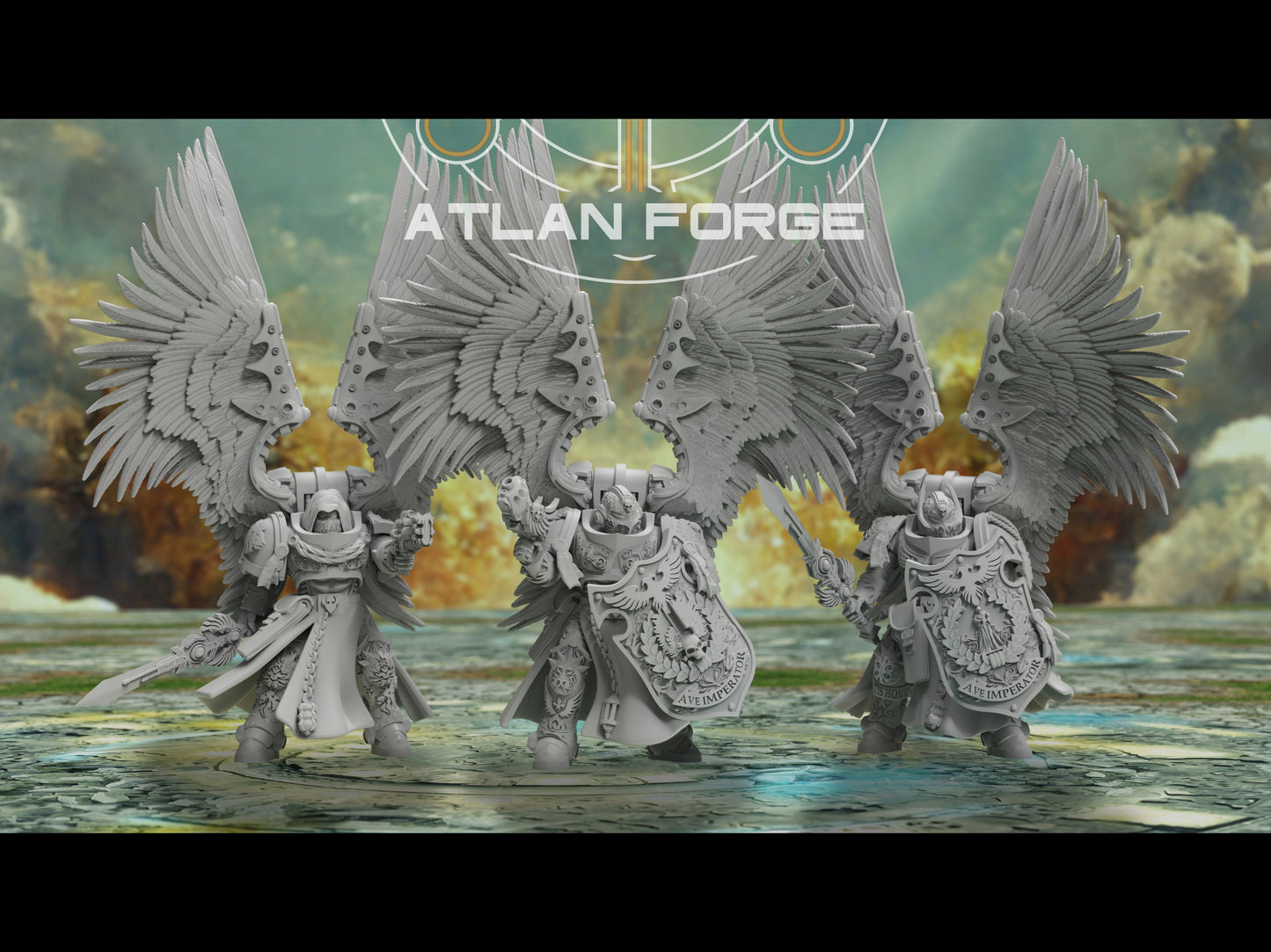 Angelic Veterans - Compatible with Warhammer 40K - by Atlan Forge - Tabletop RPG Miniature - Roleplaying 3D Printed Fantasy Mini