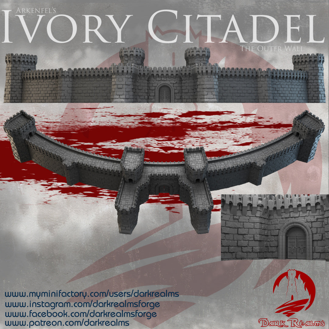 Arkenfel - Ivory Citadel - Outer Wall - by Dark Realms - Tabletop RPG Miniature - Roleplaying 3D Printed Fantasy Mini