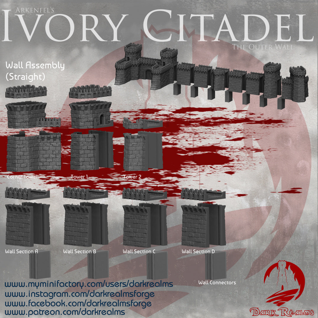 Arkenfel - Ivory Citadel - Outer Wall - by Dark Realms - Tabletop RPG Miniature - Roleplaying 3D Printed Fantasy Mini