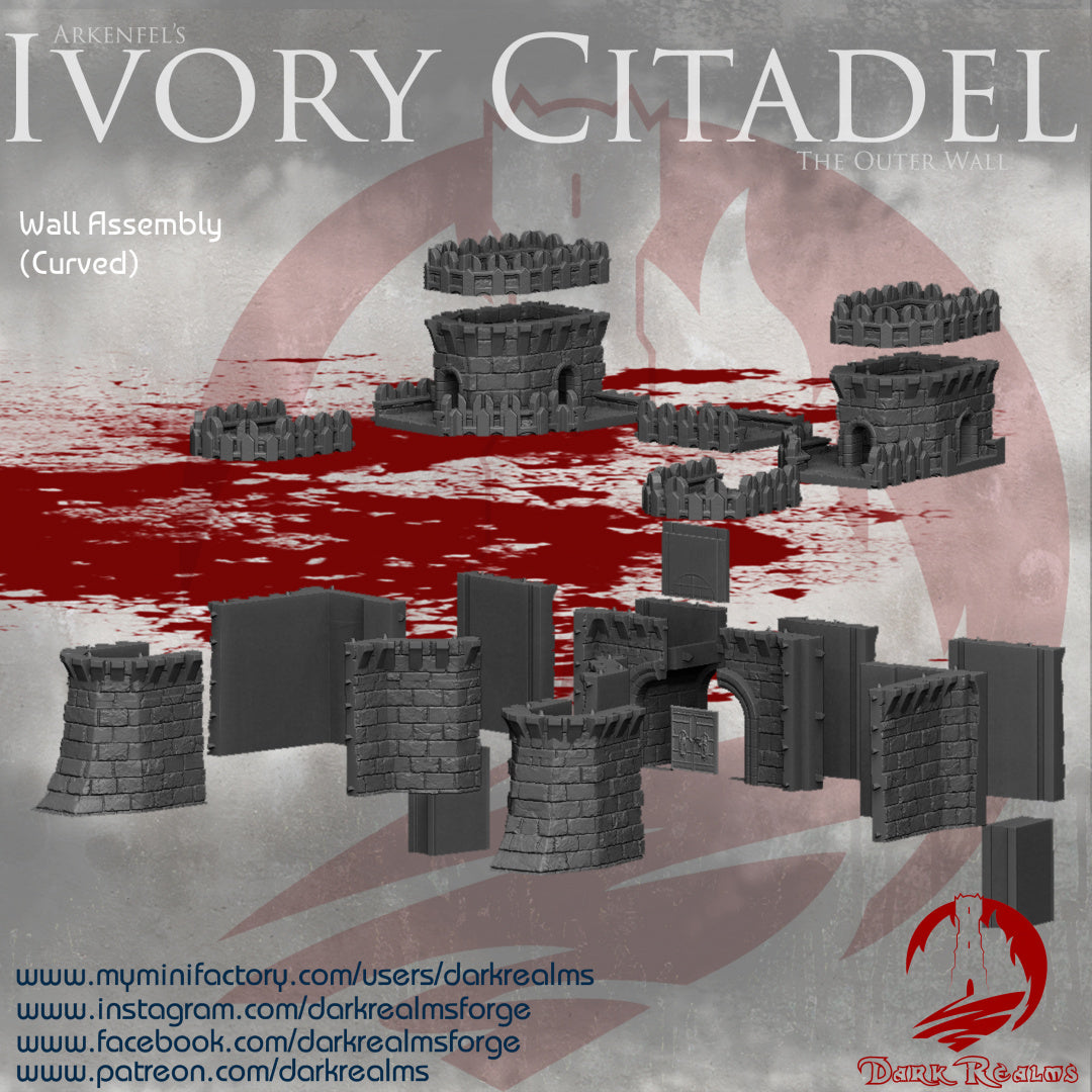 Arkenfel - Ivory Citadel - Outer Wall - by Dark Realms - Tabletop RPG Miniature - Roleplaying 3D Printed Fantasy Mini