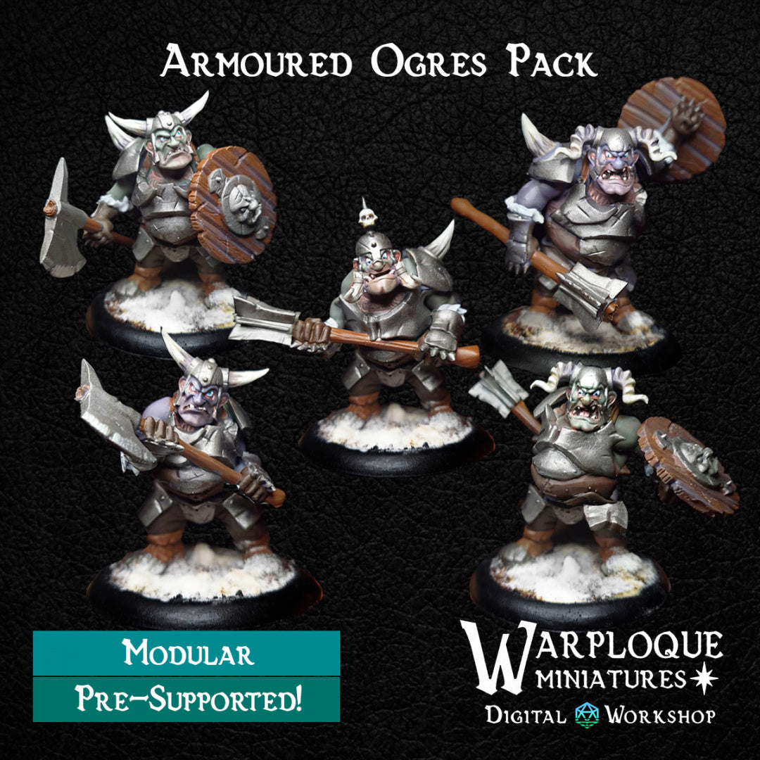 Armoured Ogres - Dungeons and Dragons - by Warp Minis- Tabletop RPG Miniature - Roleplaying 3D Printed Fantasy Mini