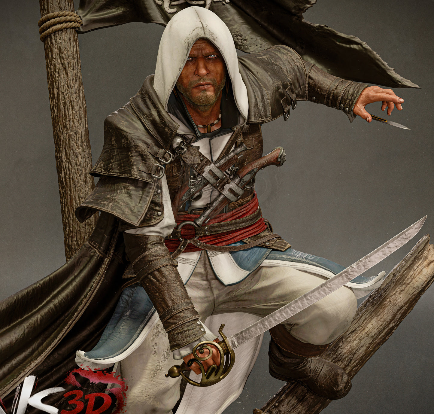 Assassin Creed; Captain Edward Kenway Sculpture (75mm to 500mm) - Unassembled/Unpainted/3D Print