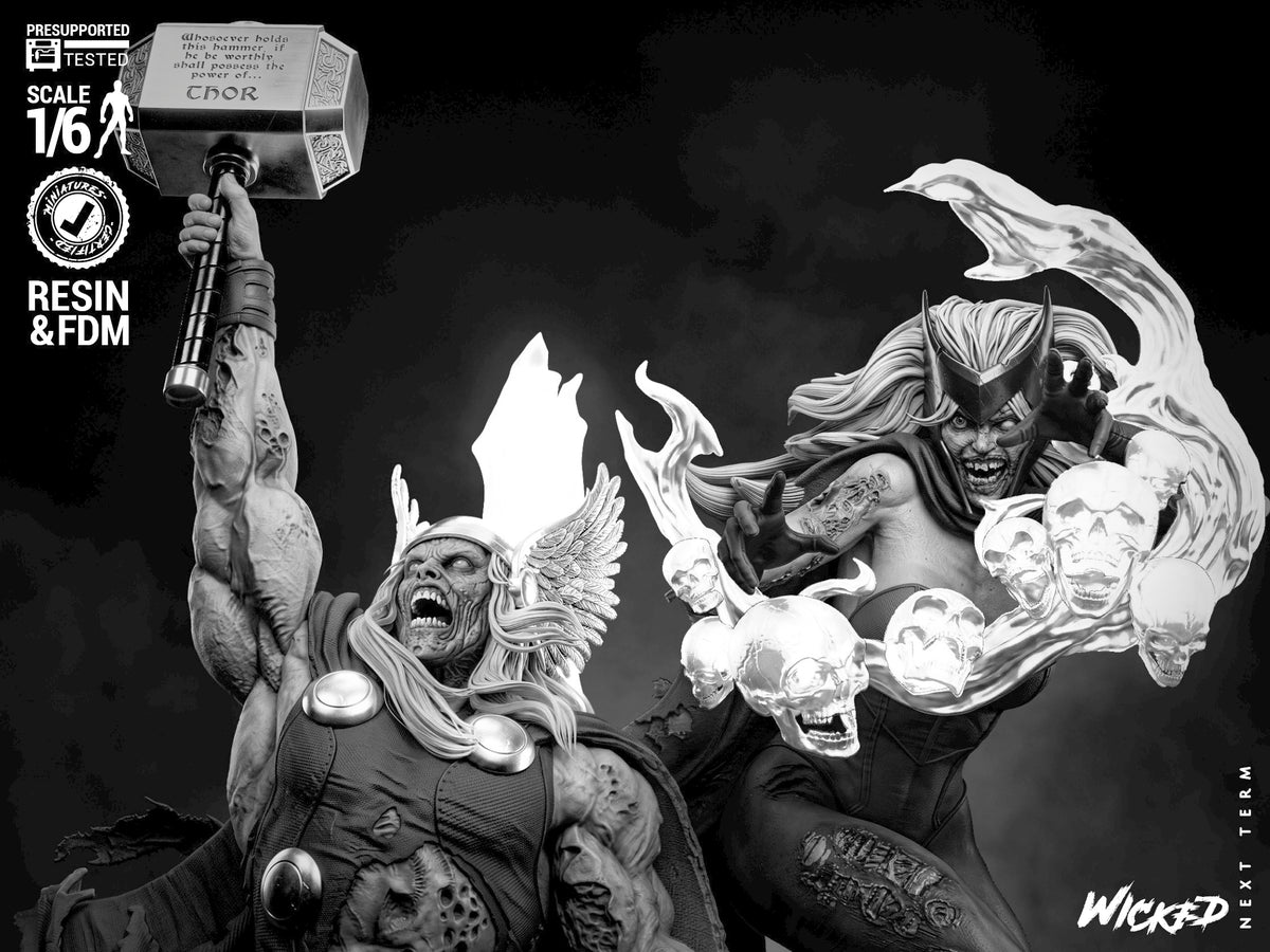 Thor and Scarlet Witch Marvel Zombies Diorama (75mm to 500mm) - Unassembled/Unpainted/3D Print