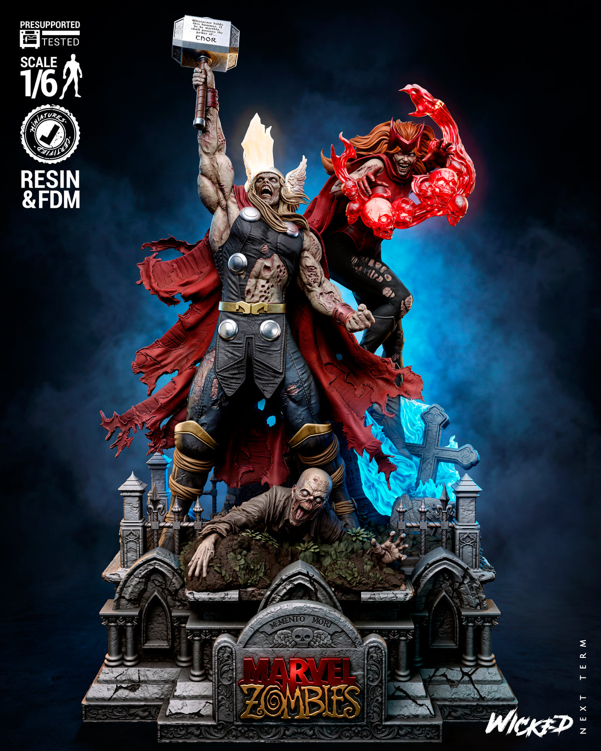 Thor and Scarlet Witch Marvel Zombies Diorama (75mm to 500mm) - Unassembled/Unpainted/3D Print