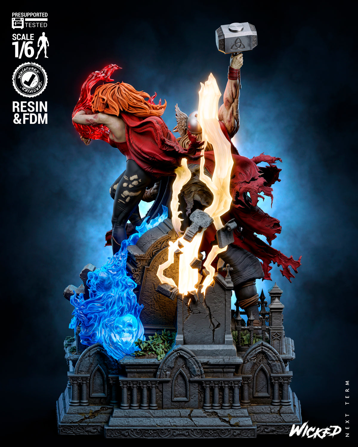 Thor and Scarlet Witch Marvel Zombies Diorama (75mm to 500mm) - Unassembled/Unpainted/3D Print