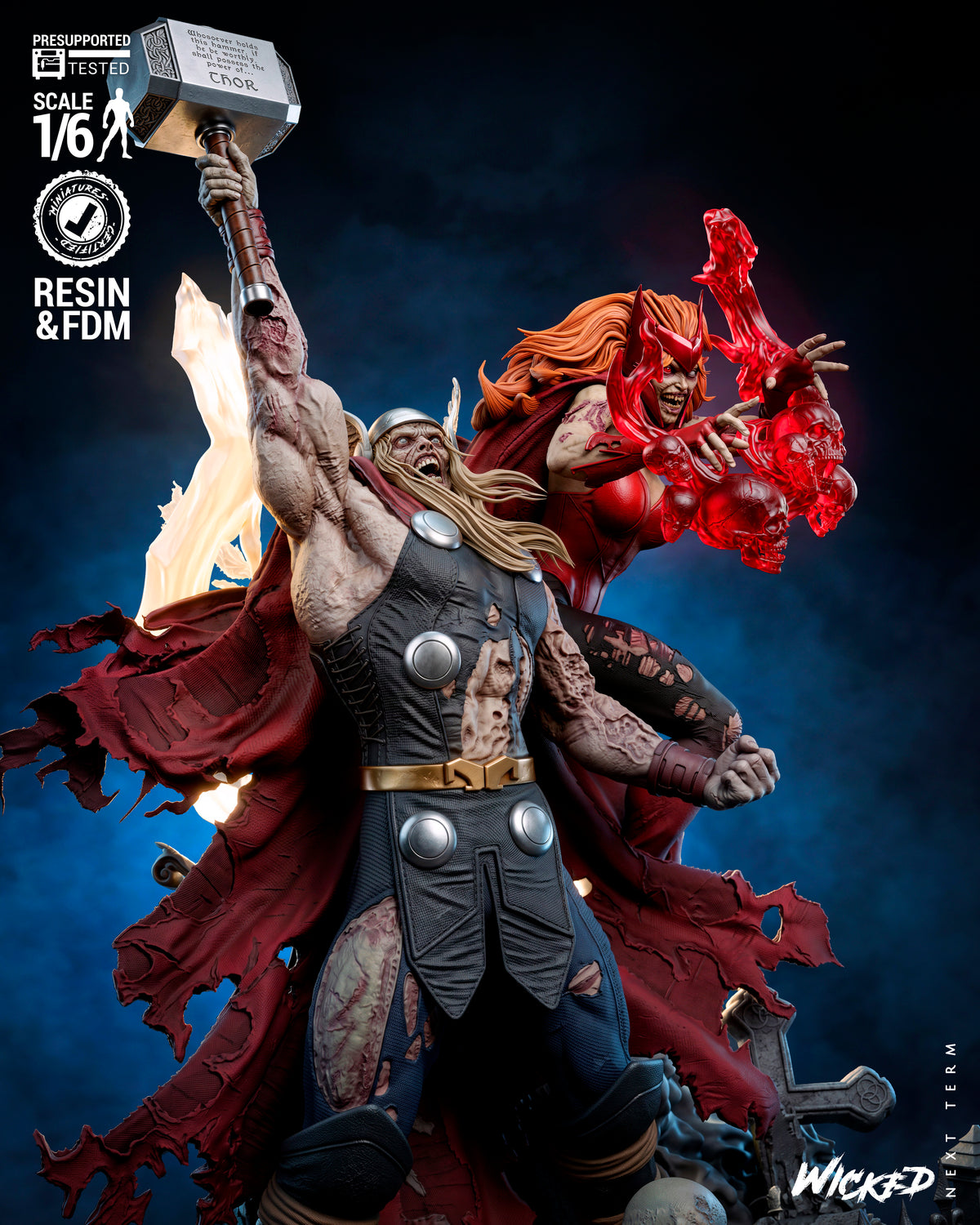 Thor and Scarlet Witch Marvel Zombies Diorama (75mm to 500mm) - Unassembled/Unpainted/3D Print