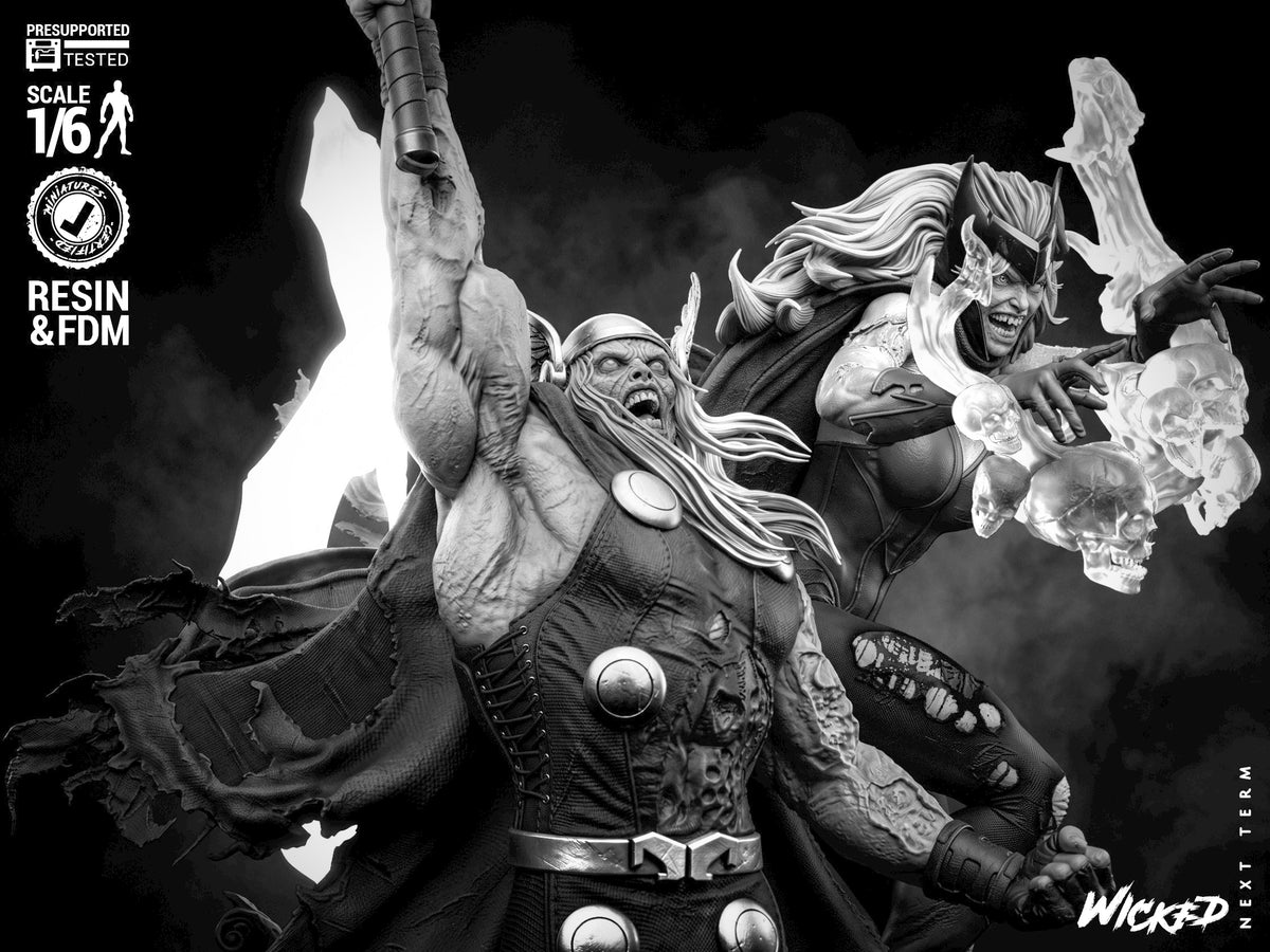 Thor and Scarlet Witch Marvel Zombies Diorama (75mm to 500mm) - Unassembled/Unpainted/3D Print