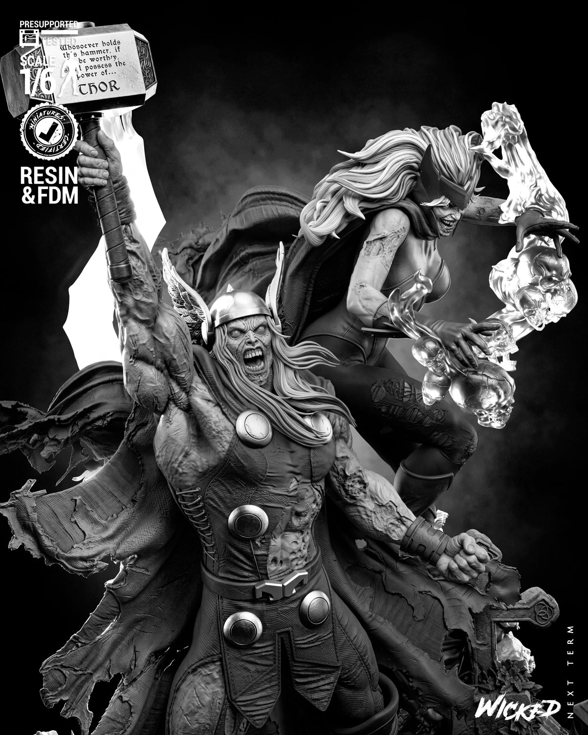 Thor and Scarlet Witch Marvel Zombies Diorama (75mm to 500mm) - Unassembled/Unpainted/3D Print