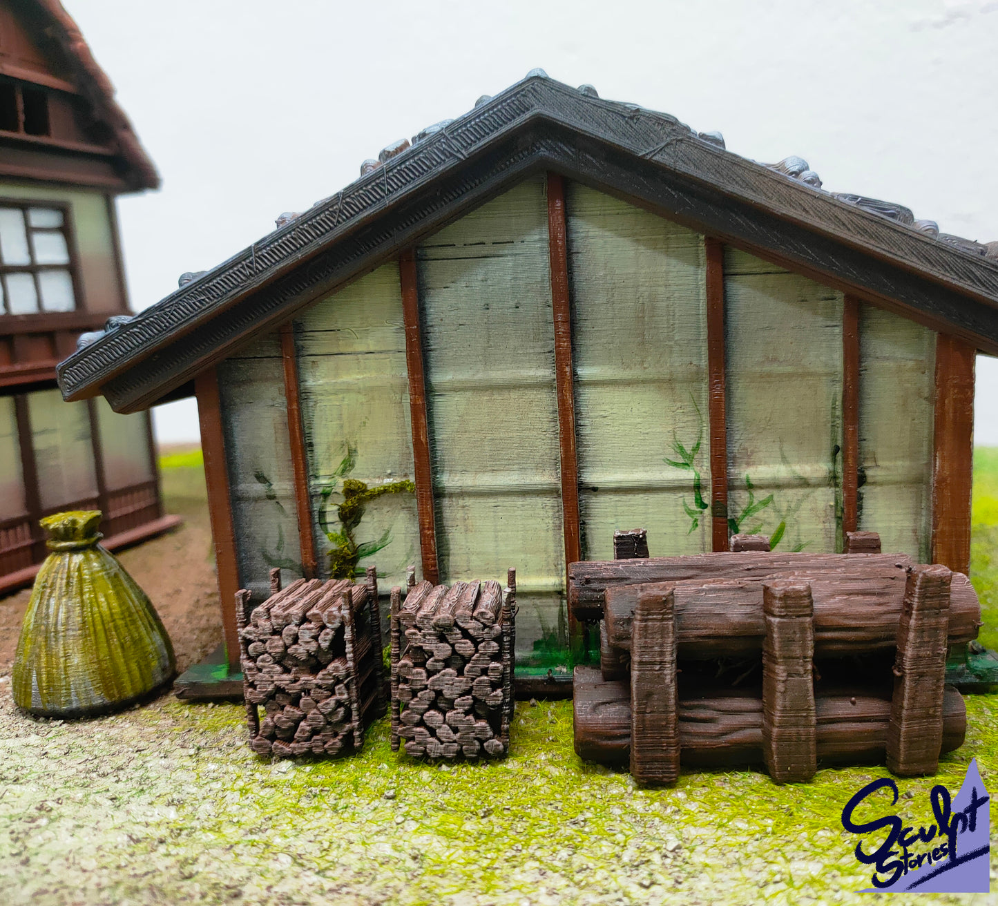 Barn House with Props - Terrain - by Village Hope Miniatures - Tabletop RPG Miniature - Roleplaying 3D Printed Fantasy Mini