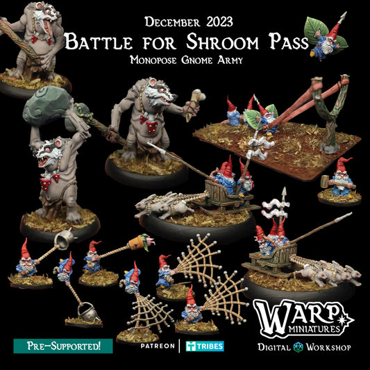 Battle for Shroom Pass - Monopose Gnome Army Reinforcements - Dungeons and Dragons - by Warp Minis- Tabletop RPG Miniature - Roleplaying 3D Printed Fantasy Mini