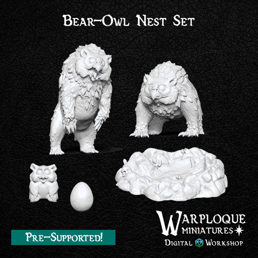 OwlBear Nest Set - Dungeons and Dragons - by Warp Minis- Tabletop RPG Miniature - Roleplaying 3D Printed Fantasy Mini