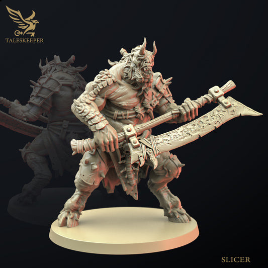 Beastman Slicer - Dungeons and Dragons - by Tales Keeper Miniatures - Tabletop RPG Miniature - Roleplaying 3D Printed Fantasy Mini