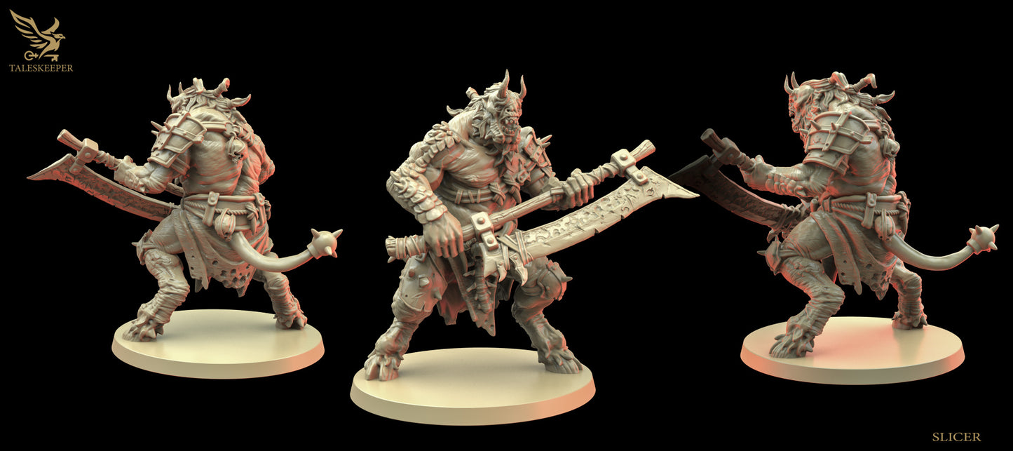 Beastman Slicer - Dungeons and Dragons - by Tales Keeper Miniatures - Tabletop RPG Miniature - Roleplaying 3D Printed Fantasy Mini