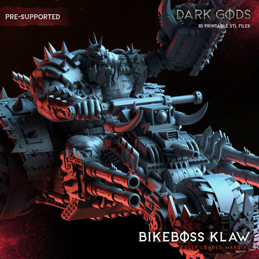 Ork Bike Boss Klaw - Fully Loaded Warbike - by Dark Gods- Tabletop RPG Miniature - Roleplaying 3D Printed Fantasy Mini