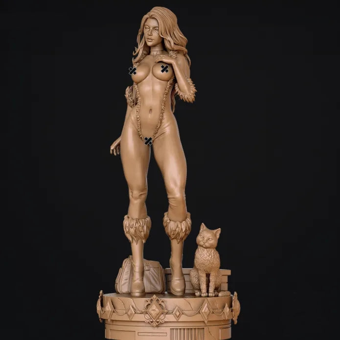 Black Cat NSFW Sculpture (75mm to 500mm) - Unassembled/Unpainted/3D Print