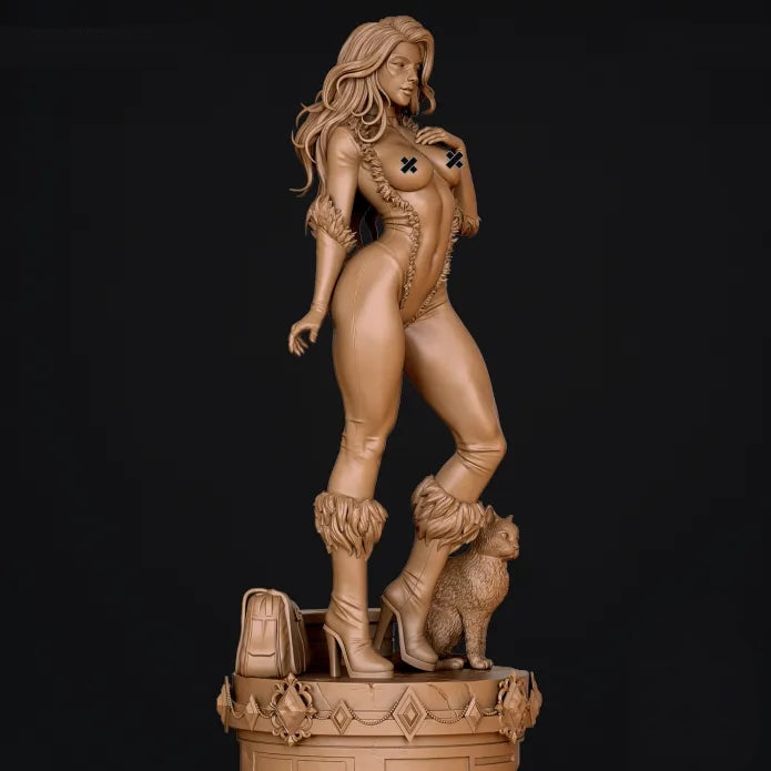 Black Cat NSFW Sculpture (75mm to 500mm) - Unassembled/Unpainted/3D Print