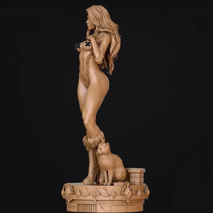 Black Cat NSFW Sculpture (75mm to 500mm) - Unassembled/Unpainted/3D Print