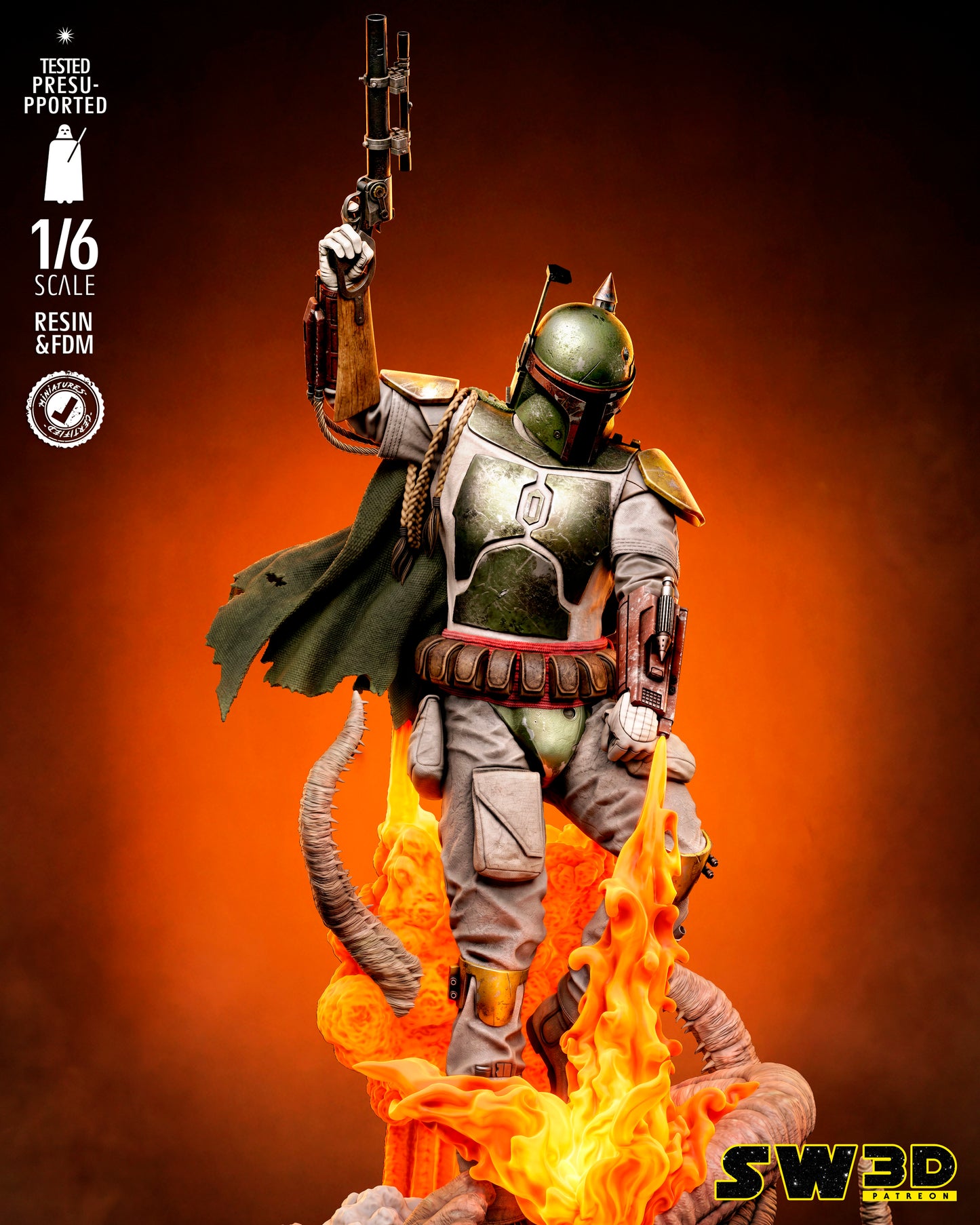 Boba Fett Sculpture (75mm to 500mm) - Unassembled/Unpainted/3D Print