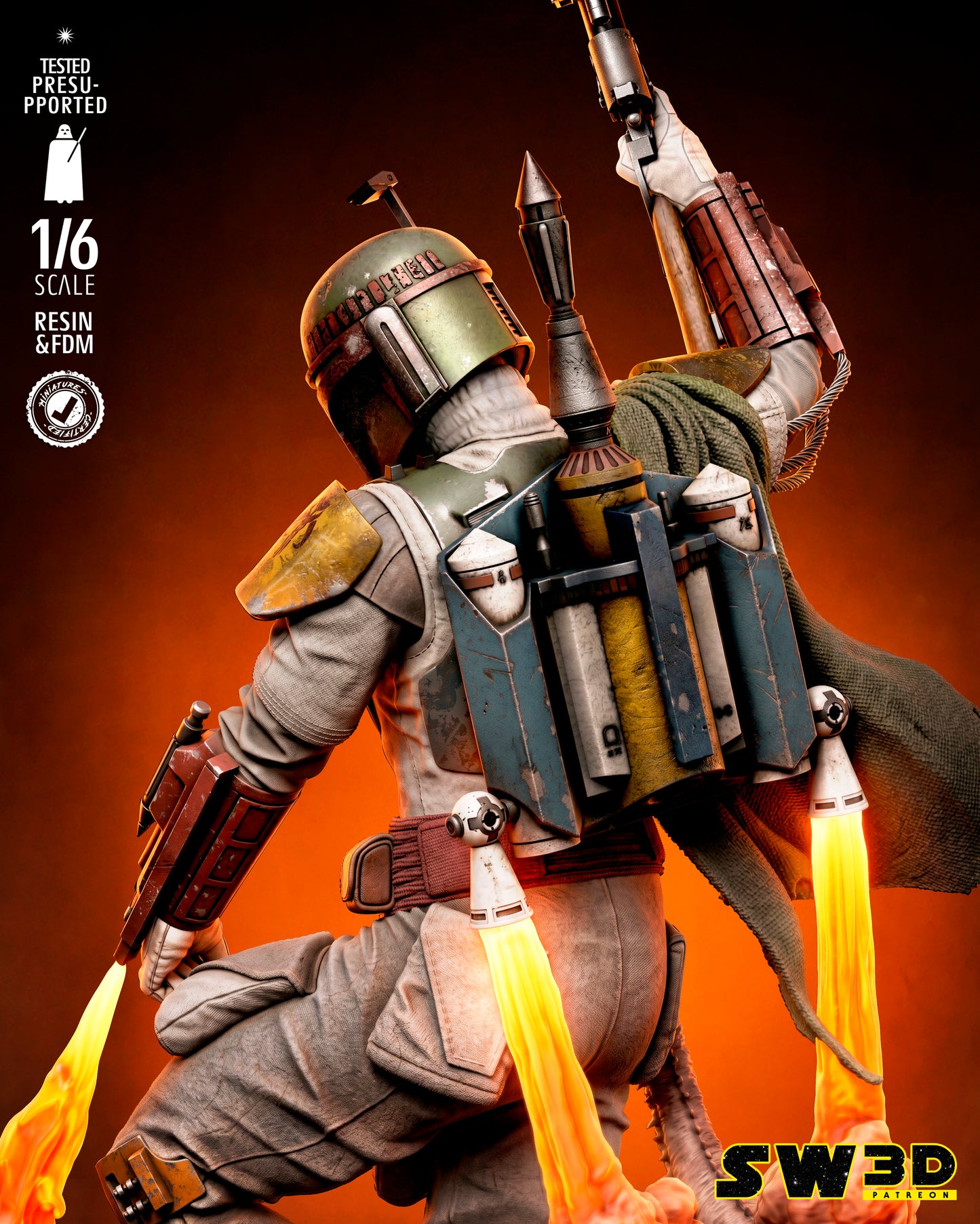 Boba Fett Sculpture (75mm to 500mm) - Unassembled/Unpainted/3D Print