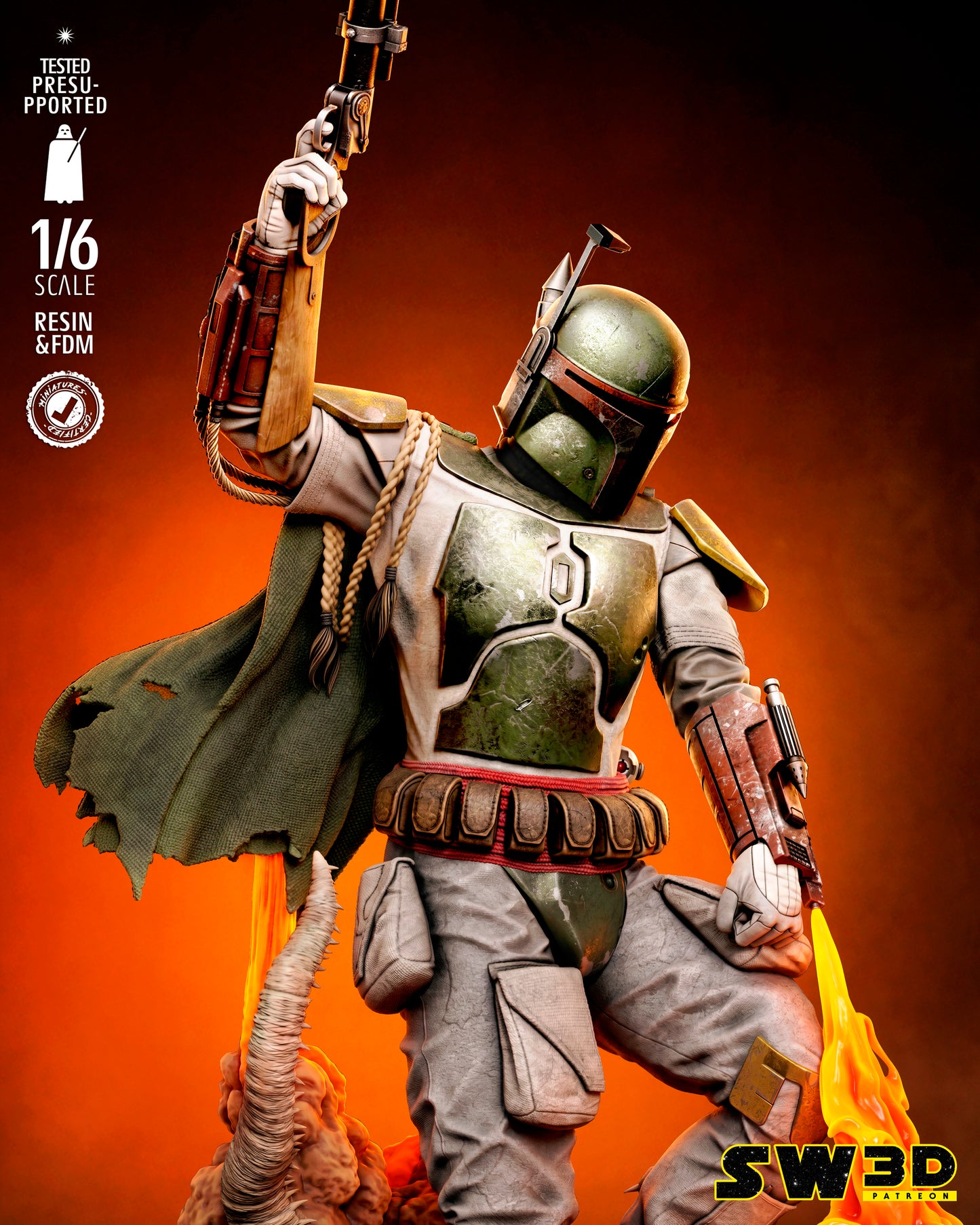 Boba Fett Sculpture (75mm to 500mm) - Unassembled/Unpainted/3D Print
