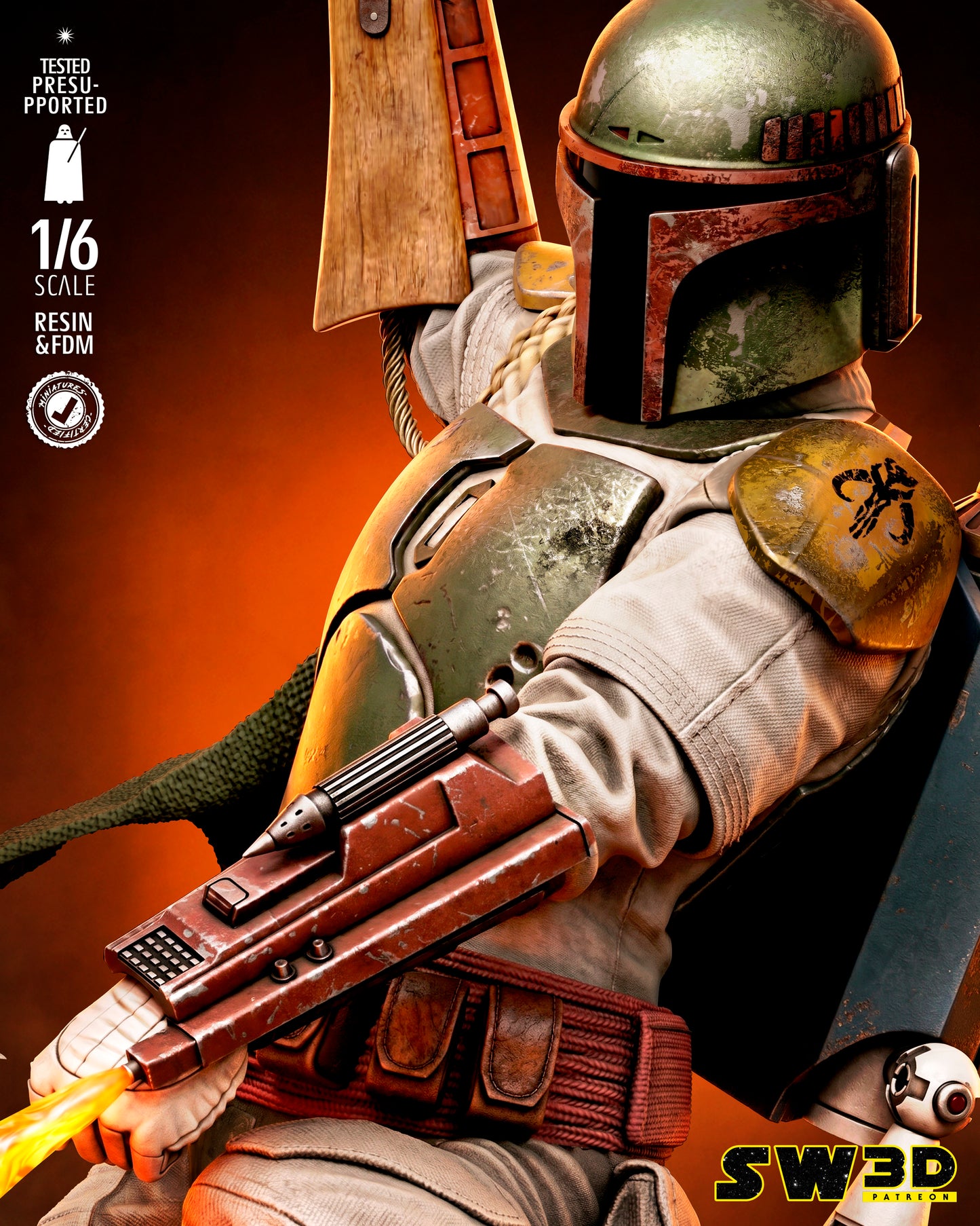 Boba Fett Sculpture (75mm to 500mm) - Unassembled/Unpainted/3D Print
