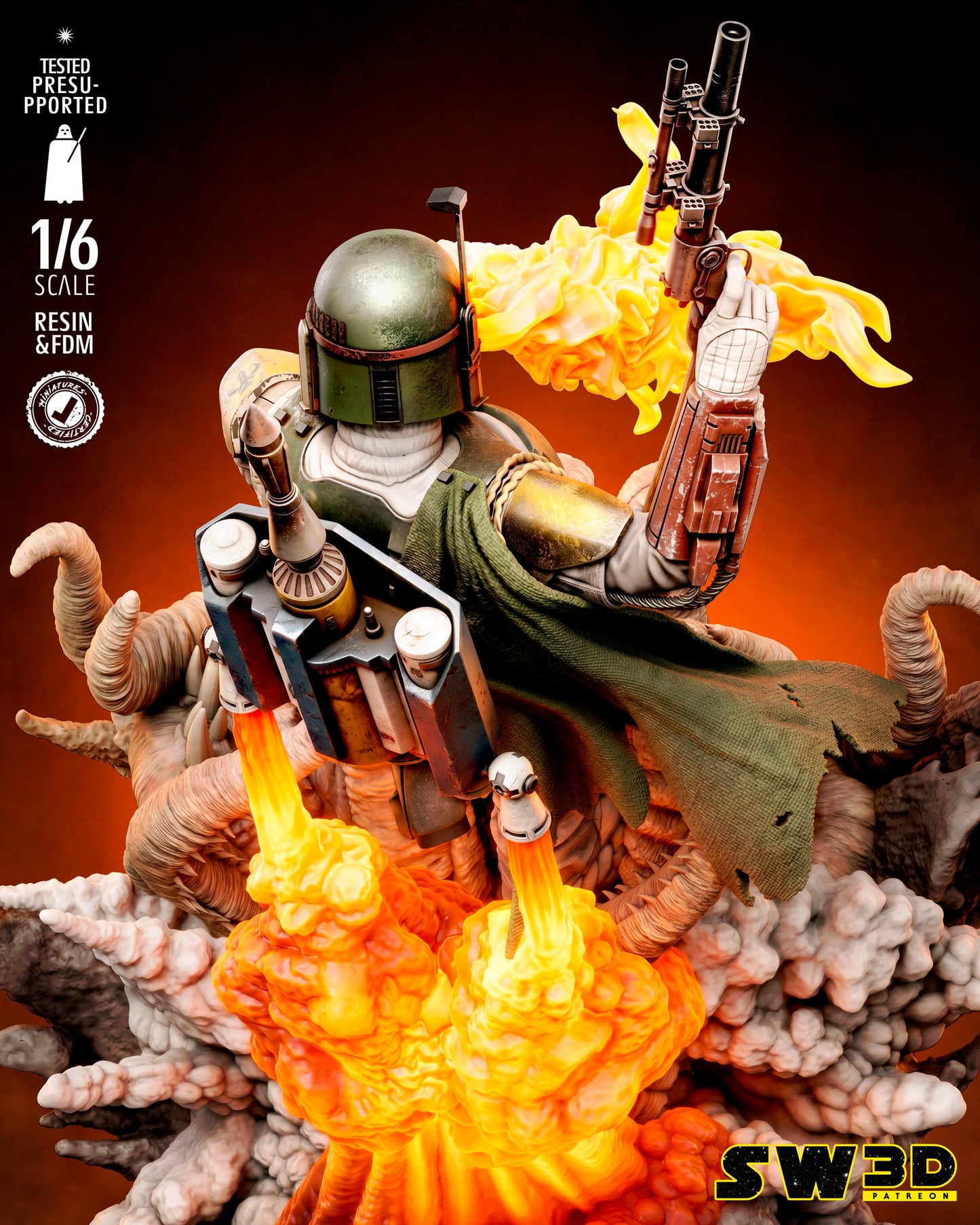 Boba Fett Sculpture (75mm to 500mm) - Unassembled/Unpainted/3D Print