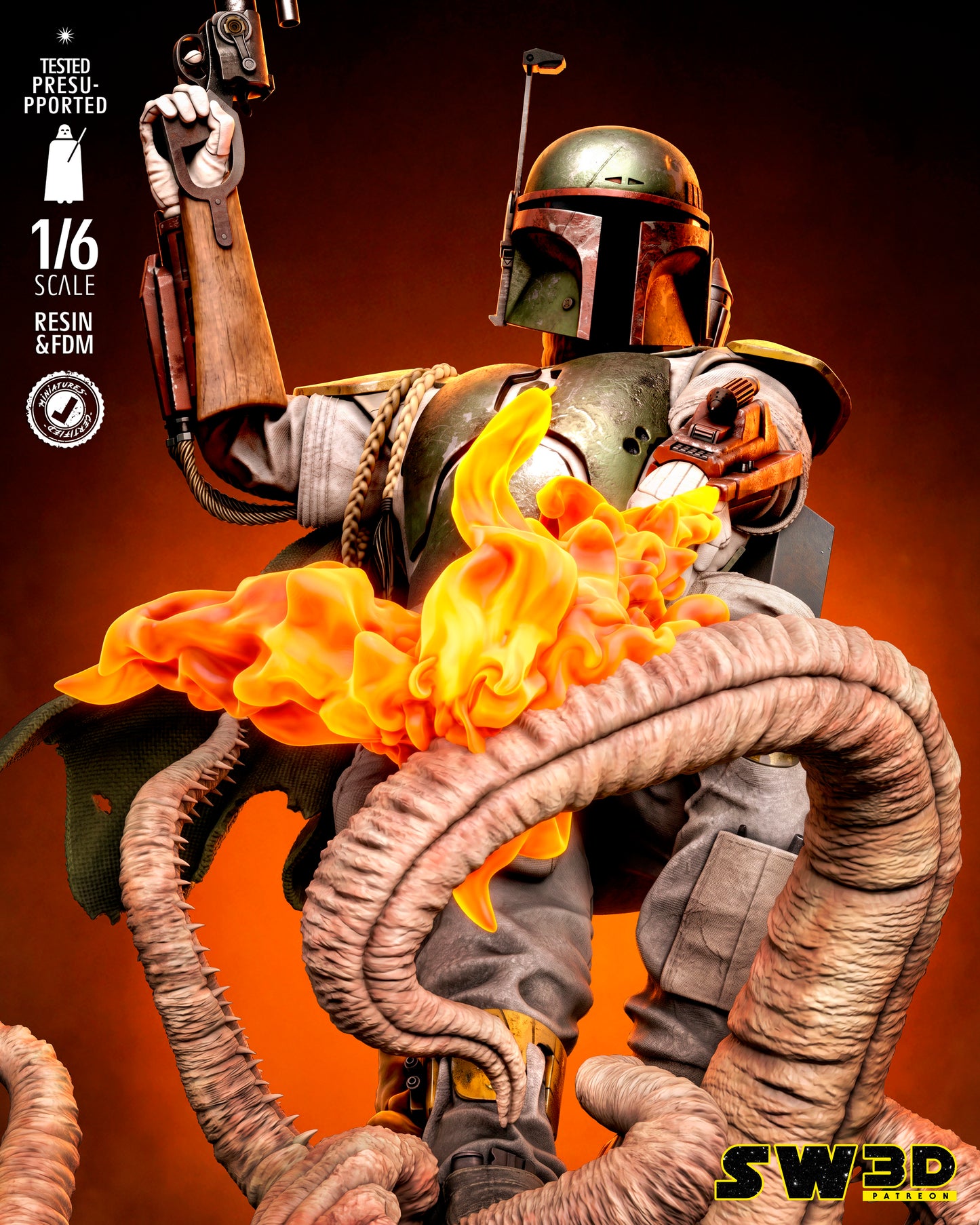 Boba Fett Sculpture (75mm to 500mm) - Unassembled/Unpainted/3D Print