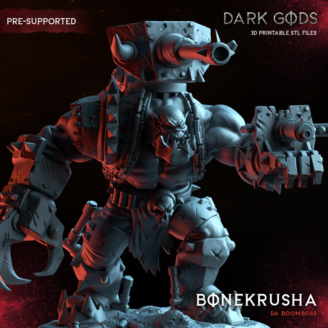 Ork - BoneKrusha - Da Boom Boss - by Dark Gods- Tabletop RPG Miniature - Roleplaying 3D Printed Fantasy Mini