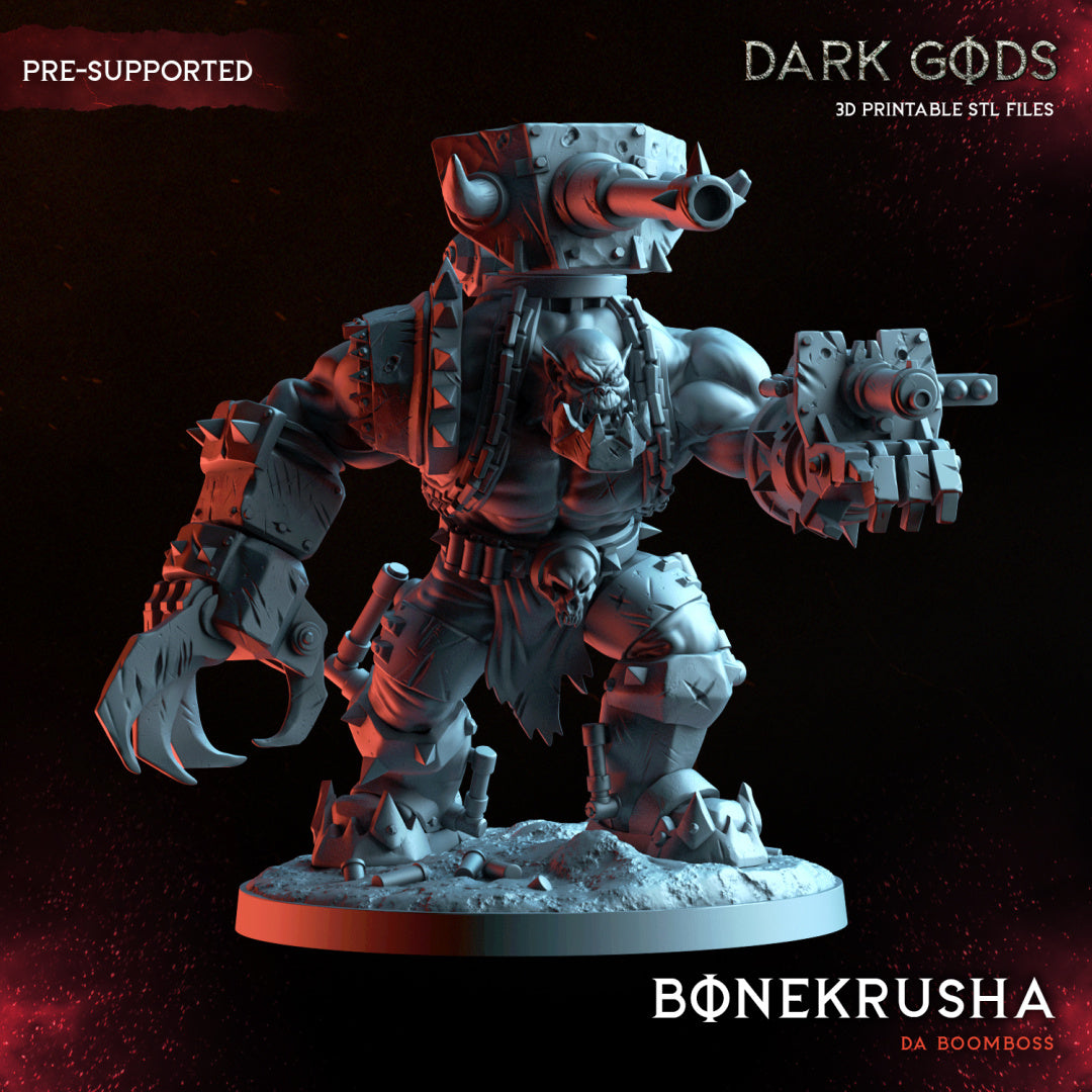 Ork - BoneKrusha - Da Boom Boss - by Dark Gods- Tabletop RPG Miniature - Roleplaying 3D Printed Fantasy Mini