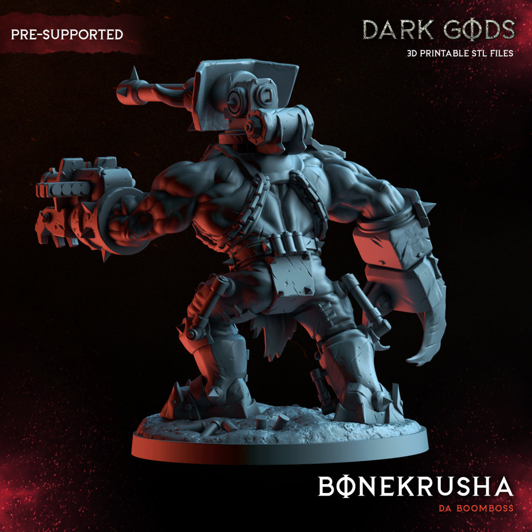 Ork - BoneKrusha - Da Boom Boss - by Dark Gods- Tabletop RPG Miniature - Roleplaying 3D Printed Fantasy Mini