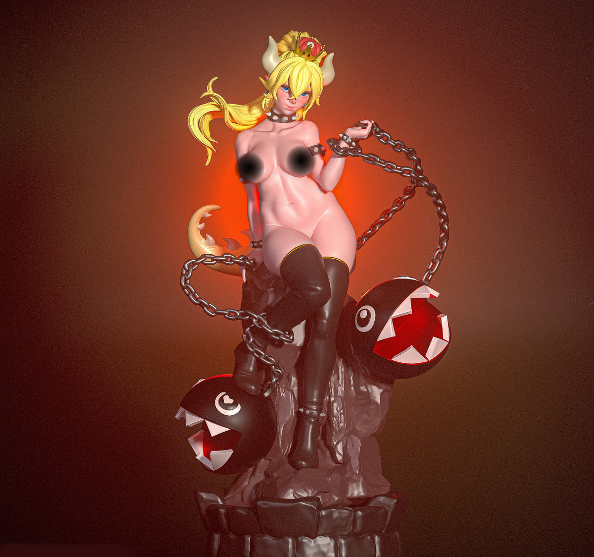 Bowsette SFW/NSFW Sculpture(75mm to 500mm) - Unassembled/Unpainted/3D Print