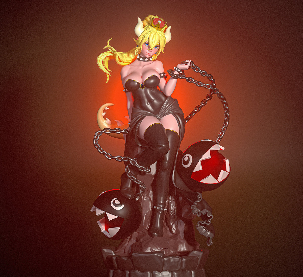 Bowsette SFW/NSFW Sculpture(75mm to 500mm) - Unassembled/Unpainted/3D Print