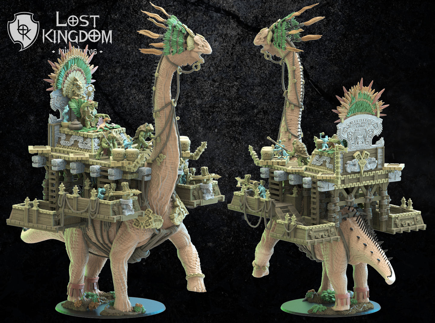 Brontosaurus Caravan - Lizard-men - Dungeons and Dragons - by Lost Kingdom - Tabletop RPG Miniature - Roleplaying 3D Printed Fantasy Mini