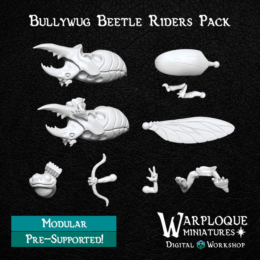 Bullywug Beetle Riders - Dungeons and Dragons - by Warp Minis- Tabletop RPG Miniature - Roleplaying 3D Printed Fantasy Mini